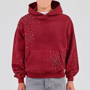 <b>Men's</b> <b>Red</b> Dot Print Hooded <b>Sweatshirt</b> Oversized Cotton French Terry Casual Autumn Streetwear Pullover with Kangaroo Pocket - Product Image 1