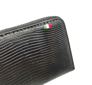 Hot Pick Castello Luxury Lizard Print Italian Leather Accordion Card <b>Case</b> Holder Zipper Closure <b>Coin</b> Wallet Black Low MOQ - Product Image 6