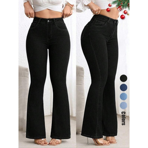 Nouveau Jean en Denim Extensible pour Femme, Coupe Droite Évasée, Taille Mi-Haute, Séchage Rapide, Respirant, Style Vintage, Modèle Européen et Américain, pour le Commerce Transfrontalier - Product Image 2