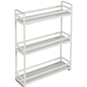 Three Tier Metal Storage Rack With Glass Shelves Minimalist Design For Bathroom Use Standing Type 33x15x85cm - Product Image 3