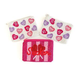 Porte-monnaie d'été perlé motif flamant rose, pochette vintage pour femme, portefeuille tendance avec broderies, chaînes, fleurs et décorations lettres - Product Image 5