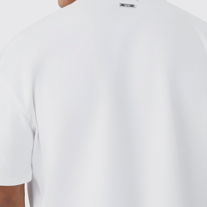 T-shirt blanc à manches courtes pour homme, col rond, coupe classique, couleur unie, jersey tricoté, 100% coton - Product Image 4