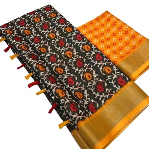 ผ้าพันคอไหมลินินเนื้อหนา ลายดอกไม้หรูหรา ขอบสีเงิน สำหรับผู้หญิง ใช้เป็นเครื่องประดับผ้าส่าหรี ยืดหยุ่น เป็นมิตรกับสิ่งแวดล้อม - Product Image 1