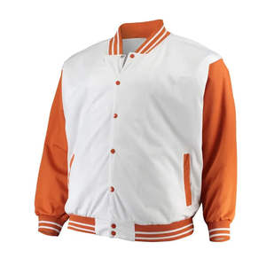 Veste bomber varsity unisexe élégante et oversize en laine avec manches en cuir, épaules tombantes, style décontracté streetwear - Product Image 2