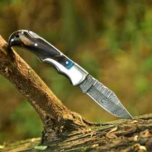 Couteau de poche pliant Damas le plus vendu, OEM, fait main, forgé, personnalisable, qualité industrielle, corne de bélier, pour camping en extérieur, EDC - Product Image 1