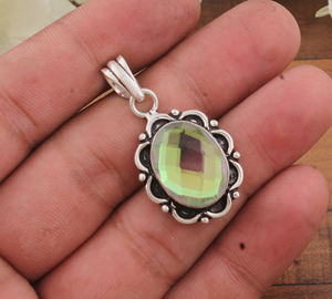 Collar Unisex de Plata de Ley 925 con Topacio Místico Arcoíris, Chapado en Platino, Vintage, de Alta Calidad, con Gema Iridiscente Cambiante - Product Image 2