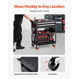 Carrello da Lavoro a 5 Ripiani con Capacità di Carico di 180 Kg, 2 Cassetti, Pannello Forato Personalizzabile, Organizzatore per Attrezzi Meccanici - Product Image 4