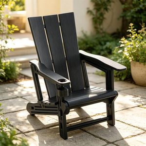 Sedia Adirondack Nera Impermeabile in HDPE con Portabicchieri, Capacità 330 LBS, Sedia Ergonomica da Patio per Uso Esterno - Product Image 1