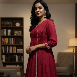 Robe longue en coton bordeaux pour femme, style bohème indien, pour fêtes, mariages, été, faite à la main, respirante, protection solaire, maxi - Product Image 1