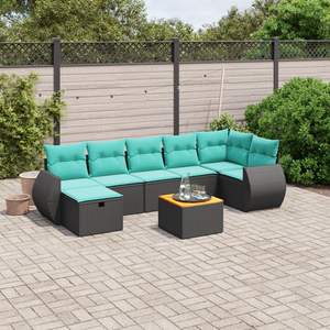 ชุดโซฟาลานบ้านหวายโพลีสีดำ 8 ชิ้นพร้อมชุดเบาะรองนั่งในสวน - Product Image 1