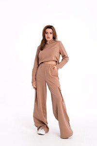 <b>Women's</b> Tracksuit Set Full Sleeve Half-<b>Zip</b> <b>Top</b> Wide Leg Pants Solid Color Casual Loose Fit Autumn Wear - Product Image 2