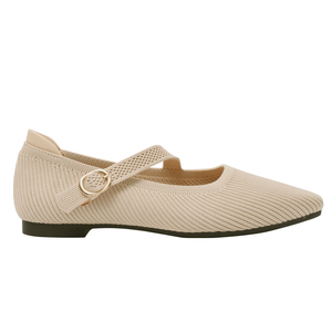 Ann'S Women Knit Mary Jane Flats Pointed Toe Breathable Comfort Ballet <b>Shoes</b> Beige - Product Image 2
