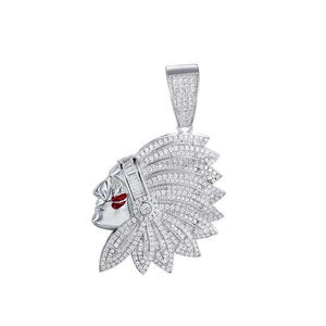 Collar de Plata 925 con Colgante de Cabeza de Jefe con Incrustaciones de Diamantes Moissanite, Estilo Urbano - Product Image 1