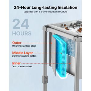 Carrello Frigo Portatile in Acciaio Inossidabile da 44,8 Litri con Coperchio Scorrevole, Trolley Refrigerante da Esterno su Ruote - Product Image 3
