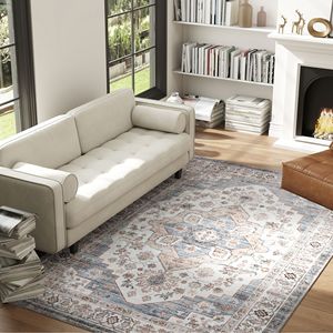 Tappeto Vintage 5x7 Marrone Azzurro Chiaro Antiscivolo Lavabile in Lavatrice per Soggiorno Camera da Letto Sala da Pranzo - Product Image 2