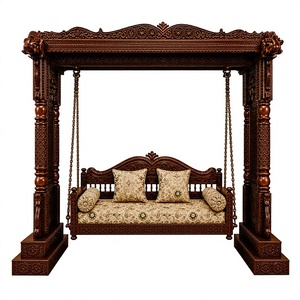 Columpio tradicional indio de madera para suelo, con marco tallado y cojines para sala de estar, columpio sólido de 2 plazas para interiores. - Product Image 4