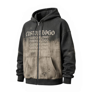 Sweat à capuche zippé surdimensionné vintage délavé à l'acide pour homme, personnalisable avec impression DTG, style streetwear ample, broderie - Product Image 5