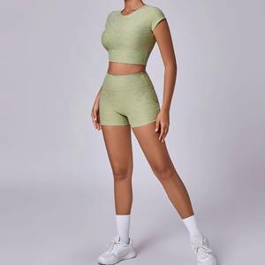 Conjunto de Yoga y Top Deportivo para Mujer al por Mayor Personalizado con Logo Frontal, Shorts de Cintura Alta y Sujetador Deportivo Transpirable para Fitness, Entrenamiento, Gimnasio y Correr - Product Image 3