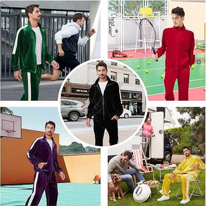 COMFORTABLE CASUAL MEN'S TRACK SUIT | SOLID BLACK VELOUR 2-PIECE OUTFIT | BREATHABLE ZIP JACKET PANTS <b>WHITE</b> <b>PANELING</b> LIGHTWEIGHT - Product Image 6