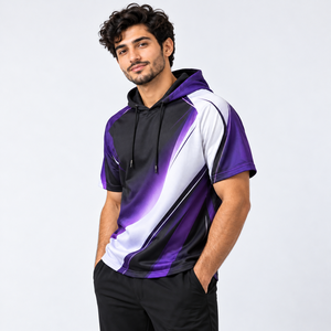 Mens casual sublimation <b>hoodies</b> designed with <b>short</b> <b>sleeves</b> colorful prints and breathable construction for modern - Product Image 5