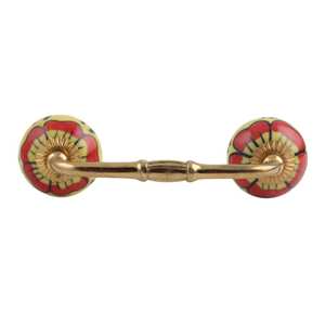 Poignée de meuble vintage en céramique jaune faite à la main avec motif floral rouge pour armoire, tiroir et porte – Vente en gros - Product Image 2
