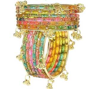 Fashionable gold plated pink glass Kashmiri pearl <b>bangles</b> with emerald cut for wedding and occasion, wholesale price - Product Image 1
