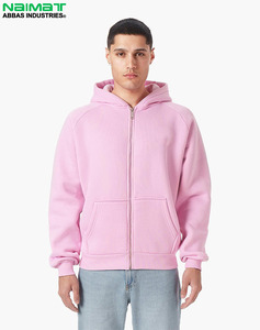 Sweat-shirt d'hiver rose uni personnalisé pour homme, 100 % coton, molleton épais, manches raglan, fermeture éclair intégrale, style actif - Product Image 1