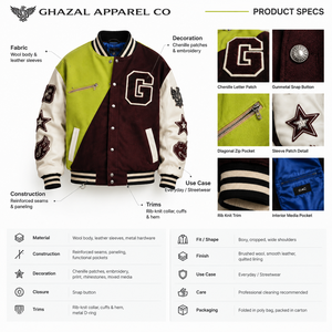 Herren 520GSM Schwere Melton-Woll-Varsity-Jacke mit Rindsleder-Ärmeln, Chenille-Aufnähern, Stickerei, Streetwear, Individuelle Buchstaben-Verzierung - Product Image 5