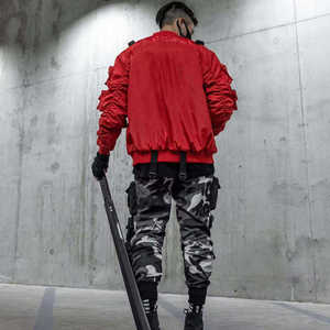 Veste tactique technique rouge pour homme, multi-poches, streetwear fonctionnel, bomber, cyberpunk, hip hop, utilitaire, cargo, coupe-vent - Product Image 4