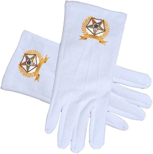 ถุงมือผ้าฝ้าย OES Star Face - สีขาวพร้อมลายโกลเด้นลอเรล ดีไซน์สำหรับเครื่องราชอิสริยาภรณ์ออเดอร์ออฟเดอะอีสเทิร์นสตาร์ (ขนาดเดียว ใส่ได้กับคนส่วนใหญ่) - Product Image 1