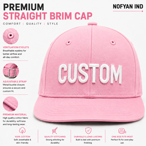 Custom Straight Brim Caps Wholesale | Premium <b>Flat</b> Bill Baseball Caps Manufacturer | OEM ODM Custom Logo Embroidery Snapback <b>Hat</b> - Product Image 1