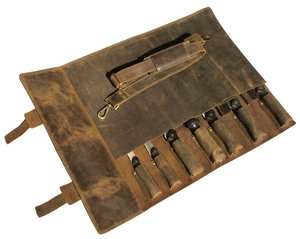 Rouleau à couteaux en cuir véritable écologique de qualité supérieure pour grand atelier, facile à transporter, organisateur de rangement pour couteaux de chef LKR-0208 - Product Image 1