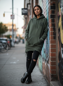 เสื้อฮู้ดดี้สไตล์วินเทจฮิปฮอปทรงโอเวอร์ไซส์ ผ้าฝ้ายดิบ ตัดเย็บแบบดิสเทรส  สองชั้น  สำหรับผู้ชาย  รับผลิตตามแบบ OEM สตรีทแวร์ - Product Image 2