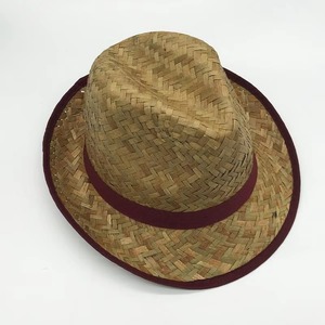 Unisex Straw Fedora <b>Hat</b> With Burgundy <b>Band</b> Casual Spring Summer Adult Wide Brim <b>Hat</b> 6-Panel Design Cowboy Baseball Cap Polyester - Product Image 3