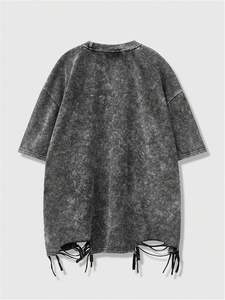 Chemise décontractée surdimensionnée pour homme en coton lavé, manches trois quarts, sans col, couleur unie, style streetwear, style été - Product Image 1