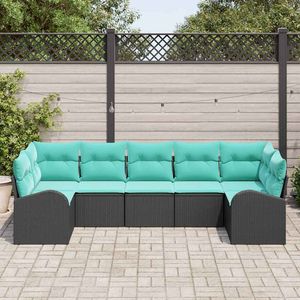 Ensemble de canapés de jardin en polyrotin noir et turquoise, 7 pièces - Product Image 3