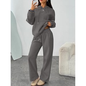 Women Oversized Cotton <b>Fleece</b> Hooded Tracksuit Trousers Set Casual Winter Wear Loose Fit Pullover Sweatshirt Side Pocket <b>Pants</b> - Product Image 5