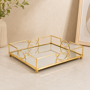 <b>Gold</b> Plated <b>Rectangular</b> Storage Tray <b>Mirrored</b> Surface Minimalist Design for Living Room Table Top Use - Product Image 4