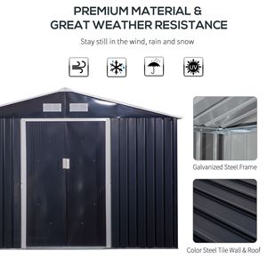 Capanno in Metallo Grigio Scuro 3,35m x 2,74m con Doppie Porte Scorrevoli e 4 Prese d'Aria per Attrezzi da Giardino - Esterno, Patio, Prato - Product Image 4