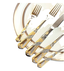 Service de couverts en acier inoxydable plaqué or de luxe, style vintage, argent et or, pour la maison, les hôtels et les mariages - Product Image 1