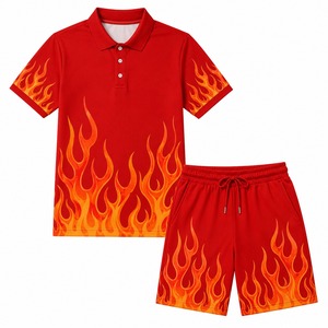 Ensemble polo et short de luxe pour homme, coton premium, confortable, tenue d'été deux pièces, logo personnalisé - Product Image 5
