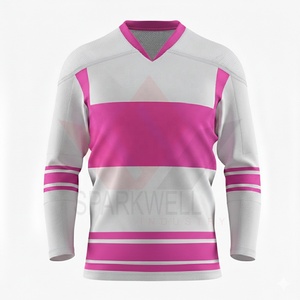 เสื้อฮอกกี้น้ำแข็งสีแดงแบบกำหนดเองสำหรับผู้ชาย คอวี แขนยาว ระบายอากาศได้ดี ผ้าตาข่าย ตัดต่อสี 100% โพลีเอสเตอร์ ใส่ได้ทุกฤดู - Product Image 5