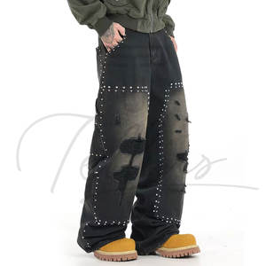 Pantalones holgados de alta calidad para hombre, azules lavados, con logo personalizado, jeans de corte holgado, jeans casuales de algodón para hombre. - Product Image 3