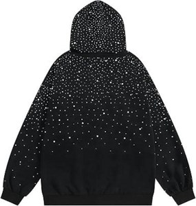 Sweat-shirt à capuche unisexe noir à pois, coupe oversize, en tricot, avec poche kangourou, pour l'automne, style décontracté - Product Image 2