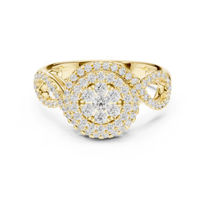 Anillo de Diamantes con Halo Redondo en Oro Amarillo, Anillo de Compromiso y Boda con Diseño Floral para Mujer, Joyería Fina de Lujo - Product Image 1