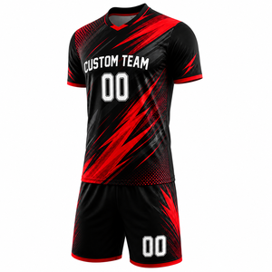 Custom Team Soccer Jersey Set Black Red Sublimated V-Neck Short Sleeve Moisture Wicking Adult Unisex Uniform 00 Number Print - Product Image 3