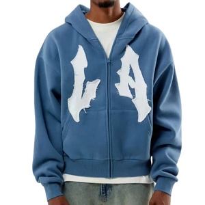 Sweat à capuche zippé pour homme, broderie personnalisée Distrust, nouvelle collection hiver, décontracté, haute qualité, coupe classique, mode, OEM, 400 GSM, teinture par immersion - Product Image 1