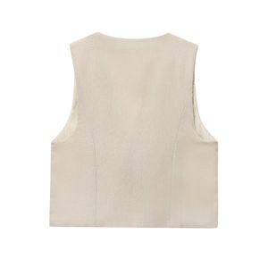 Gilet décontracté beige à col en V avec lacets pour femme, coupe-vent, respirant, sans manches, avec poches à rabat - Product Image 2