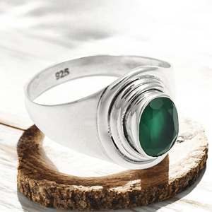 Natural Green Onyx Gemstone Ring Available In 925 <b>Solid</b> <b>Silver</b> Bezel Setting Oval Cut Gemstone Bohemian Jewelry At Lowest Price - Product Image 4
