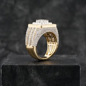 Anillo de diamante de moissanita VVS cuadrado de Plata de Ley 925, joyería fina de oro macizo de 14K, anillo de diamante con corte Baguette para hombre estilo Hiphop - Product Image 2